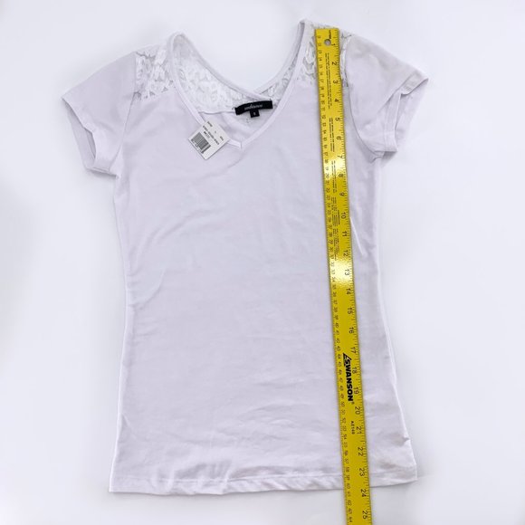 2 Brand New Tops Basic White Lace Shirt & Polka Dot Ruffle Ruched Ivory Top - Picture 6 of 14